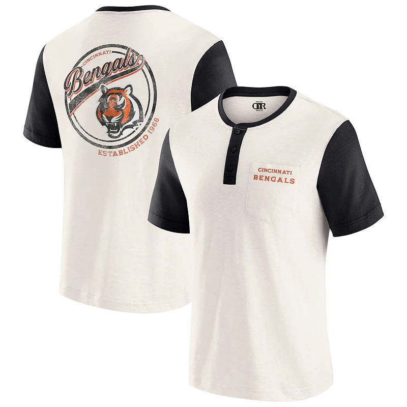 T-shirt Henley à poche flammé colorblock crème Darius Rucker collection by Fanatics pour homme, Cincinnati Bengals