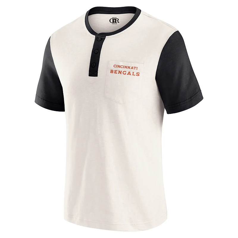 Men's Darius Rucker Collection by Fanatics Cream Cincinnati Bengals Henley Colorblock Slub Pocket T-Shirt