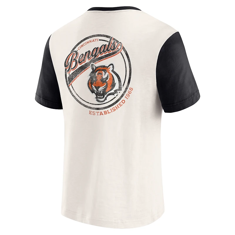 Men's Darius Rucker Collection by Fanatics Cream Cincinnati Bengals Henley Colorblock Slub Pocket T-Shirt