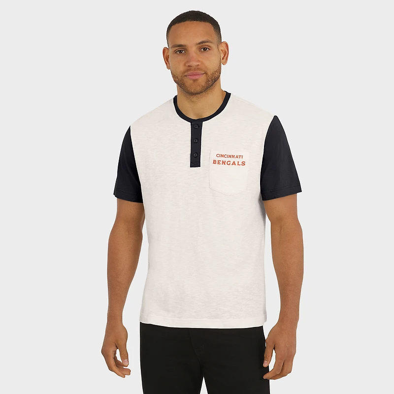 Men's Darius Rucker Collection by Fanatics Cream Cincinnati Bengals Henley Colorblock Slub Pocket T-Shirt