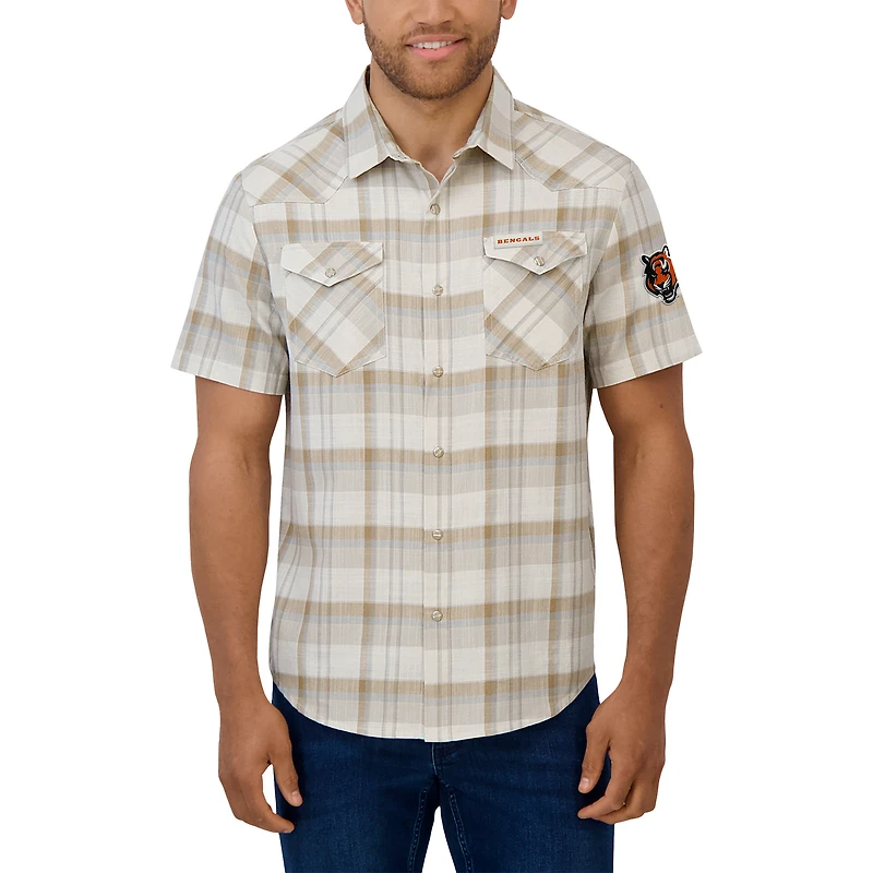 Men's Darius Rucker Collection by Fanatics Cream Cincinnati Bengals Plaid Full-Snap Shirt