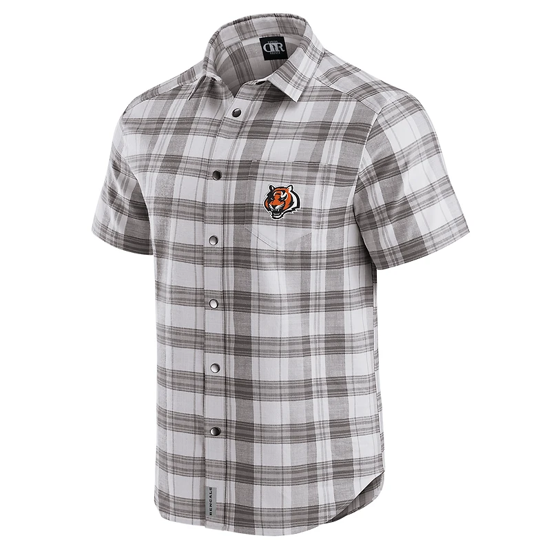Chemise boutonnée à manches courtes et carreaux pour homme, collection Darius Rucker par Fanatics, grise, équipe des Bengals de Cincinnati