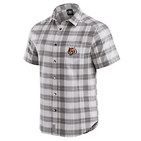 Chemise boutonnée à manches courtes et carreaux pour homme, collection Darius Rucker par Fanatics, grise, équipe des Bengals de Cincinnati
