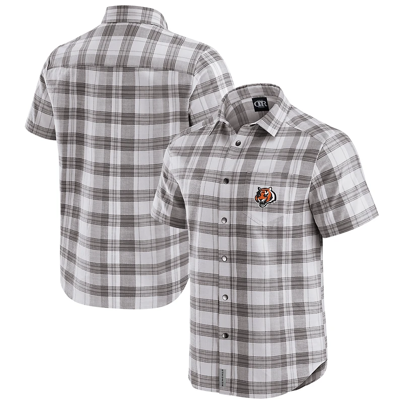 Chemise boutonnée à manches courtes et carreaux pour homme, collection Darius Rucker par Fanatics, grise, équipe des Bengals de Cincinnati