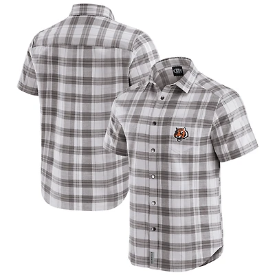 Chemise boutonnée à manches courtes et carreaux pour homme, collection Darius Rucker par Fanatics, grise, équipe des Bengals de Cincinnati