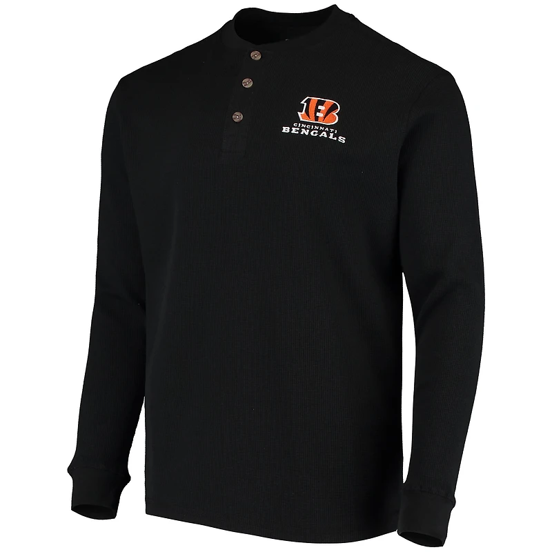 Men's Dunbrooke Black Cincinnati Bengals Logo Maverick Thermal Henley Long Sleeve T-Shirt