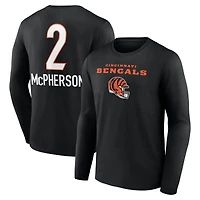 T-shirt à manches longues noir pour homme Evan McPherson, avec nom et numéro de l'équipe des Bengals Cincinnati