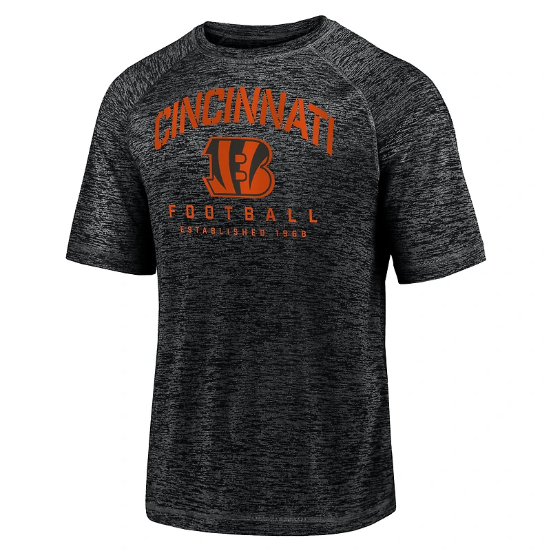 T-shirt noir à teinture spatiale raglan Fanatics pour hommes des Bengals de Cincinnati Shade Battle Ready