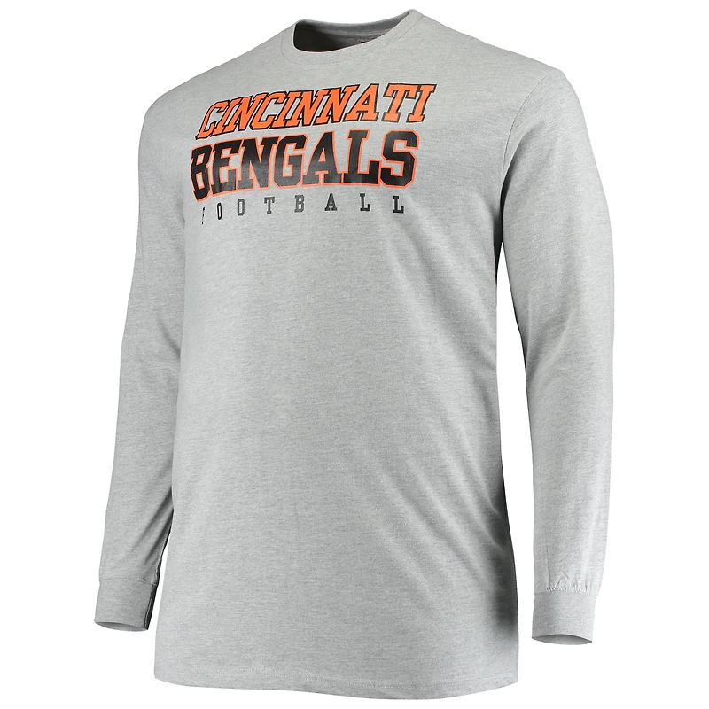 T-shirt à manches longues Fanatics Heathered Grey Cincinnati Bengals Big & Tall Practice pour hommes