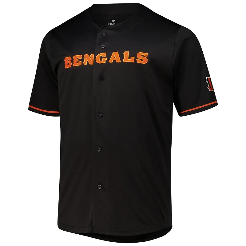 Chemise boutonnée de baseball Fanatics Joe Burrow pour hommes, noire, Cincinnati Bengals, grande et