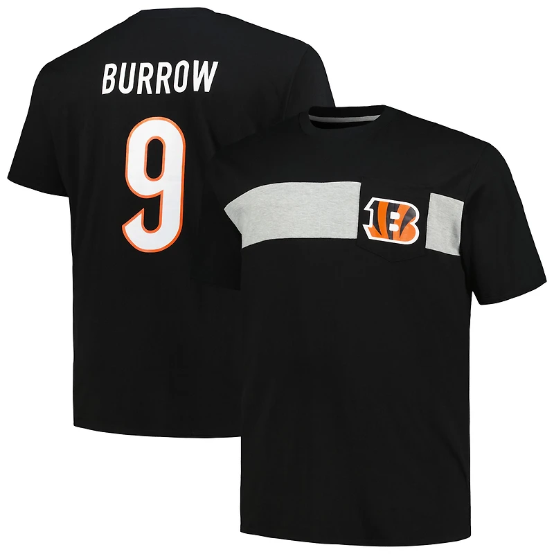 T-shirt noir grand et Fanatics Joe Burrow pour hommes des Bengals de Cincinnati