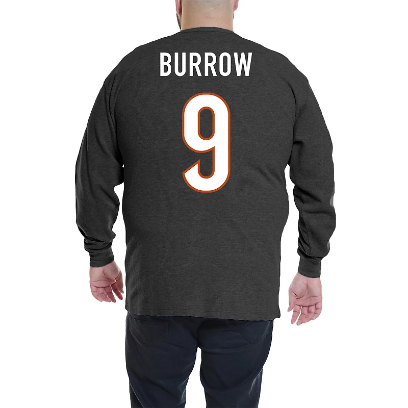 Fanatics Joe Burrow pour hommes - T-shirt à manches longues noir gaufres thermiques Big & Tall des Bengals de Cincinnati