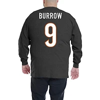 Fanatics Joe Burrow pour hommes - T-shirt à manches longues noir gaufres thermiques Big & Tall des Bengals de Cincinnati