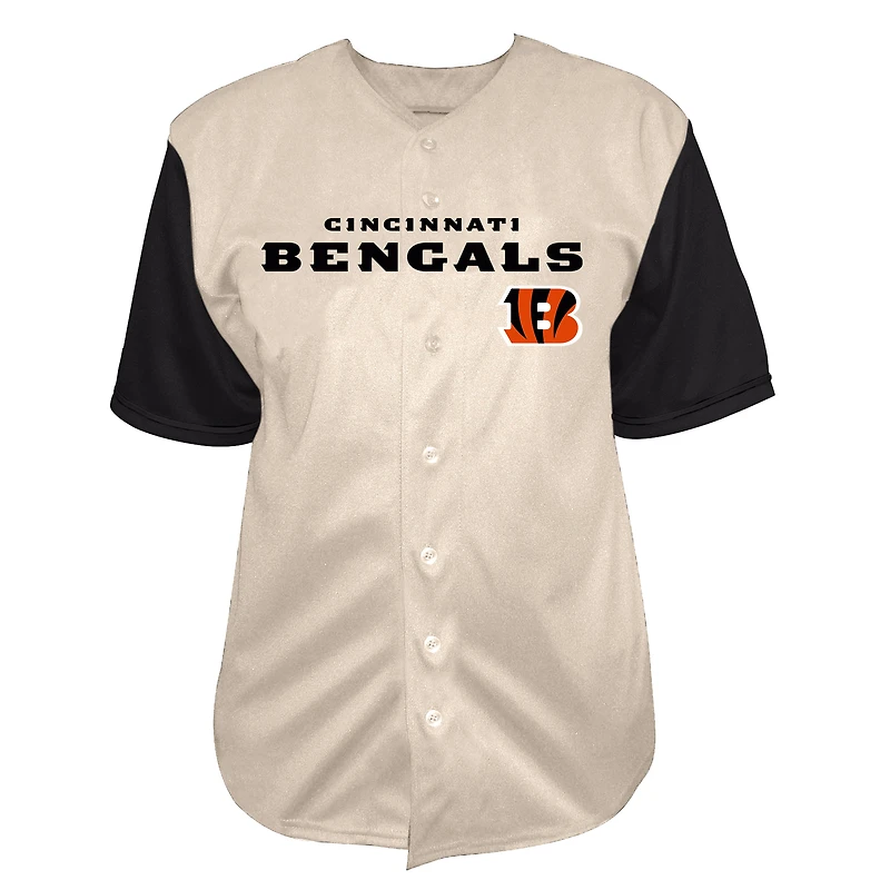 Men's Fanatics Joe Burrow Cream Cincinnati Bengals Big & Tall Baseball Button-Up Shirt