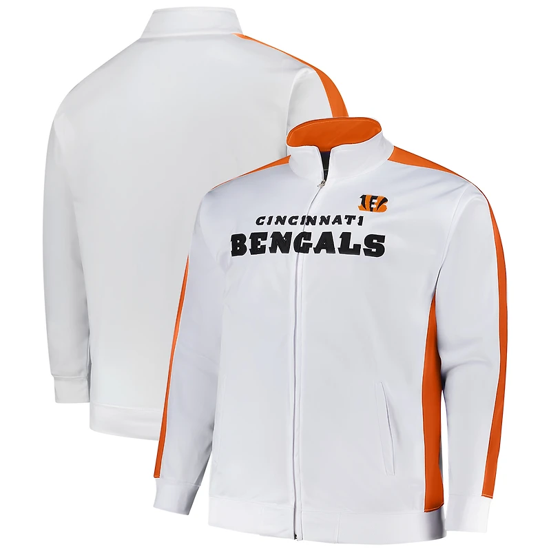 Veste de survêtement zippée en tricot blanche Cincinnati Bengals pour homme, grande et taille