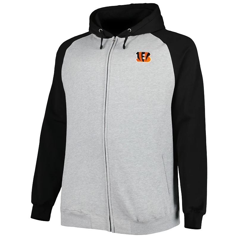 Veste à capuche raglan en polaire Big & Tall pour homme gris chiné Cincinnati Bengals