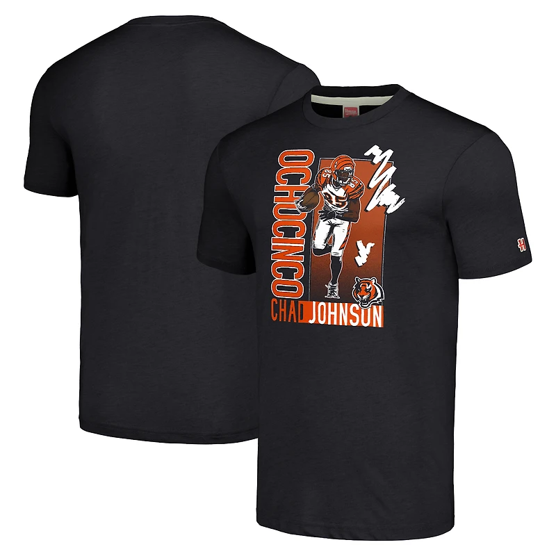 Hommage pour hommes Chad Johnson Heathered Charcoal Cincinnati Bengals Caricature Joueur retraité T-shirt triple mélange