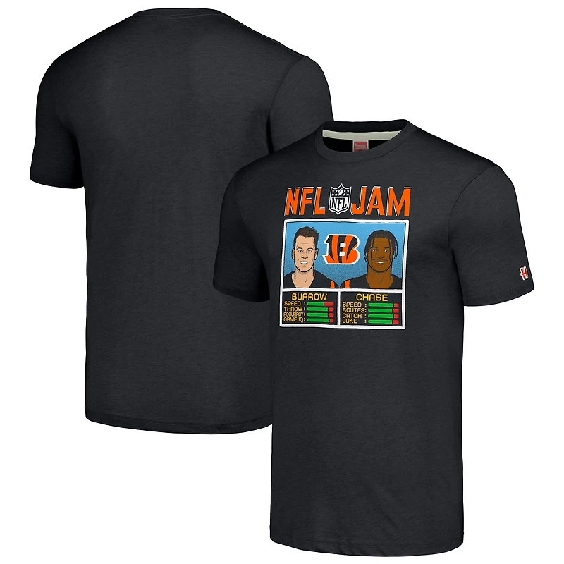 T-shirt noir à trois bandes NFL Jam pour homme avec logo Joe Burrow & Ja'Marr Chase des Bengals de Cincinnati