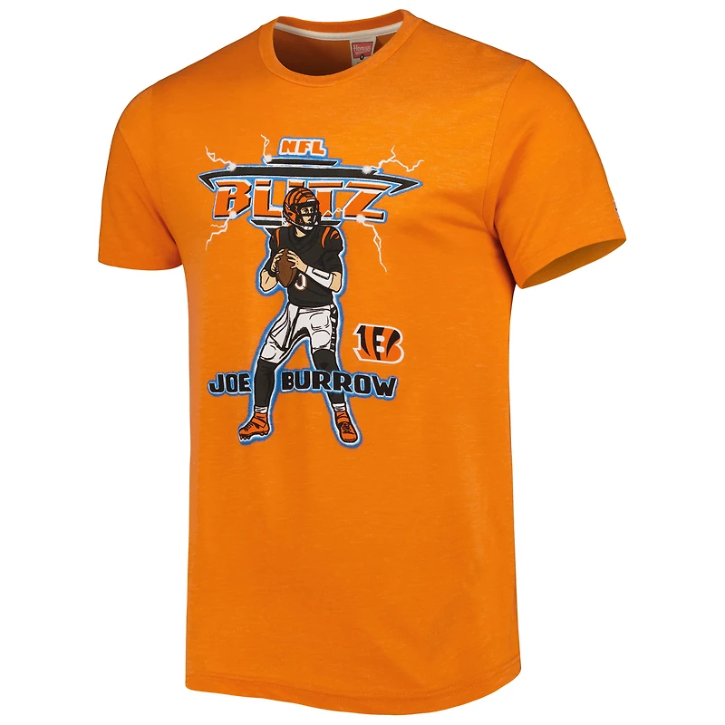 T-shirt tri-blend NFL Blitz Player Hommage Joe Burrow pour homme, orange chiné, Cincinnati Bengals