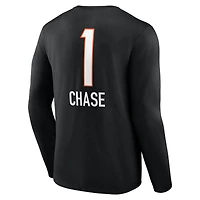 T-shirt à manches longues noir pour homme Ja'Marr Chase, avec nom et numéro de l'équipe des Bengals Cincinnati