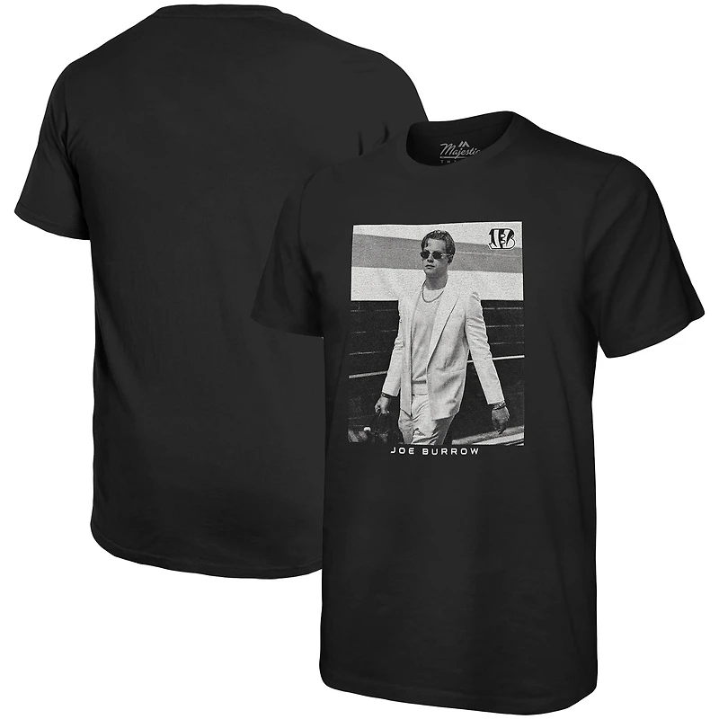 T-shirt surdimensionné avec image de joueur Majestic Threads Joe Burrow pour hommes, noir, Cincinnati Bengals