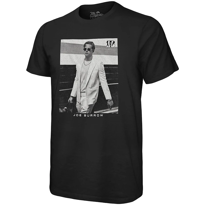T-shirt surdimensionné avec image de joueur Majestic Threads Joe Burrow pour hommes, noir, Cincinnati Bengals