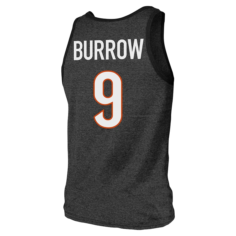Débardeur noir à trois mélanges avec nom et numéro de joueur Majestic Threads Joe Burrow pour hommes des Bengals Cincinnati