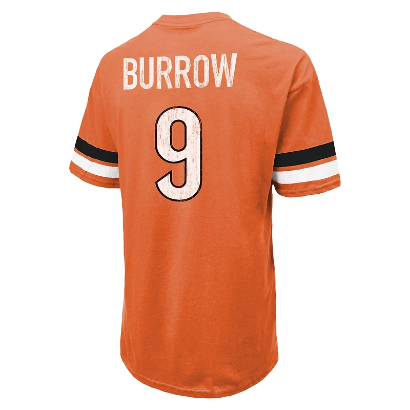 Men's Majestic Threads Joe Burrow Orange Cincinnati Bengals Name & Number Oversize Fit T-Shirt