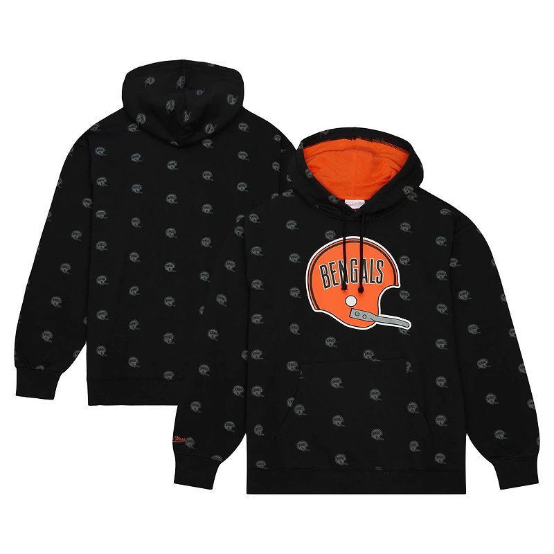 Sweat à capuche noir en polaire imprimé intégral Mitchell & Ness pour hommes des Bengals de Cincinnati