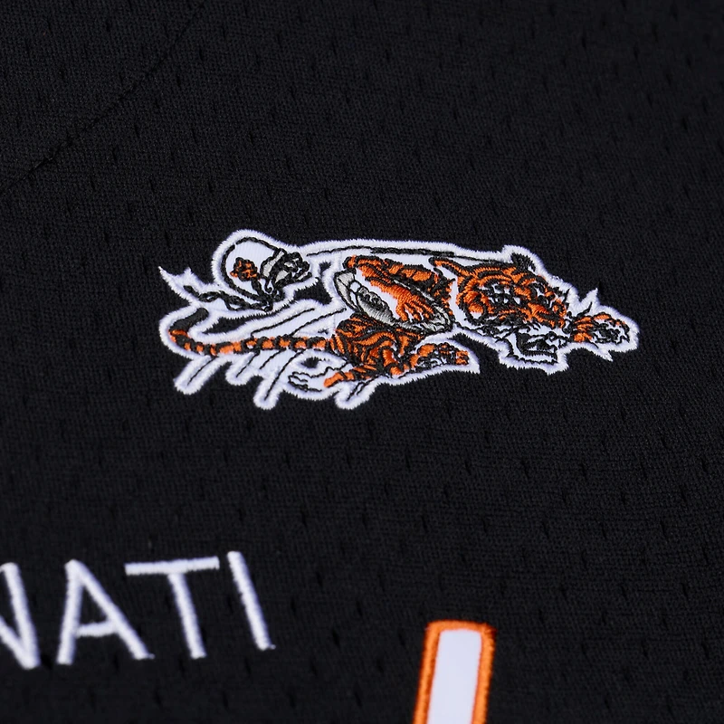 Maillot de mode Mitchell & Ness noir pour homme, entraîneur-chef des Bengals Cincinnati, en maille et à boutons.