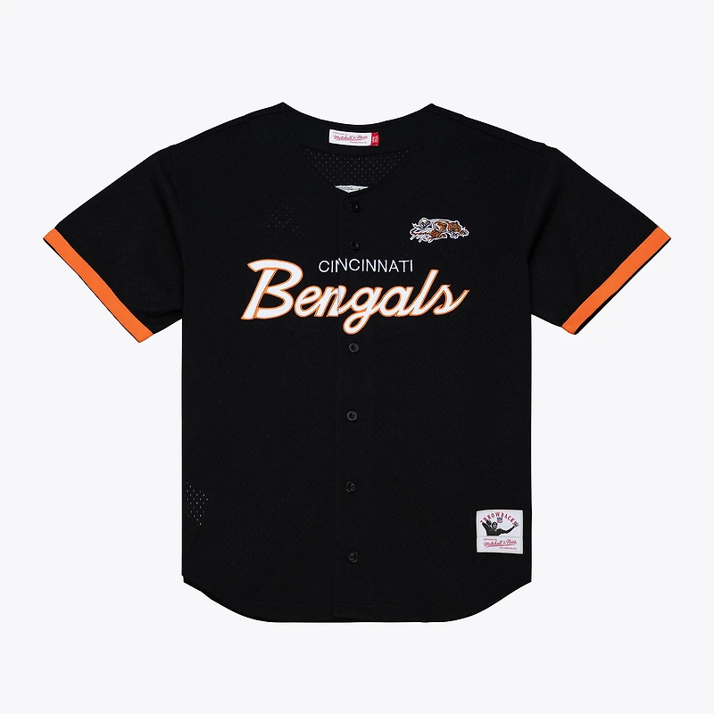 Maillot de mode Mitchell & Ness noir pour homme, entraîneur-chef des Bengals Cincinnati, en maille et à boutons.
