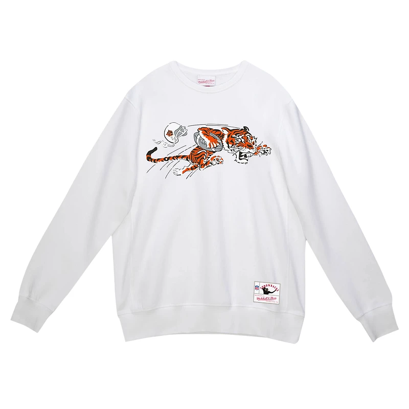 Men's Mitchell & Ness White Cincinnati Bengals Basic Fleece Pullover Sweatshirt