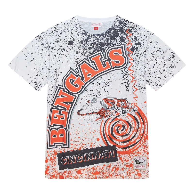 T-shirt sublimé blanc Mitchell & Ness Cincinnati Bengals Team Burst pour hommes