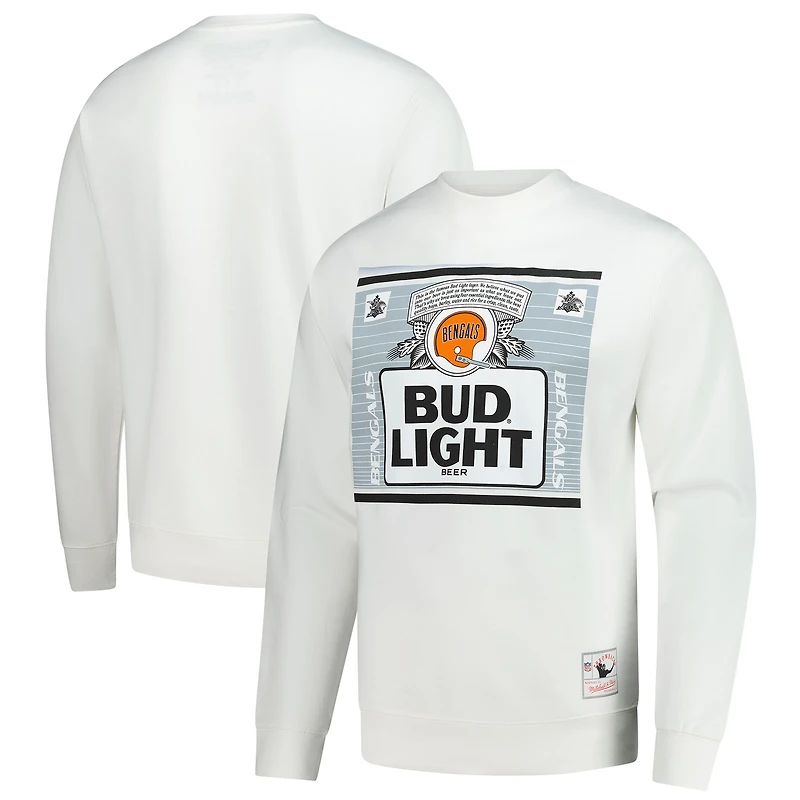 Men's Mitchell & Ness x Bud Light White Cincinnati Bengals The Crest Pullover Sweatshirt