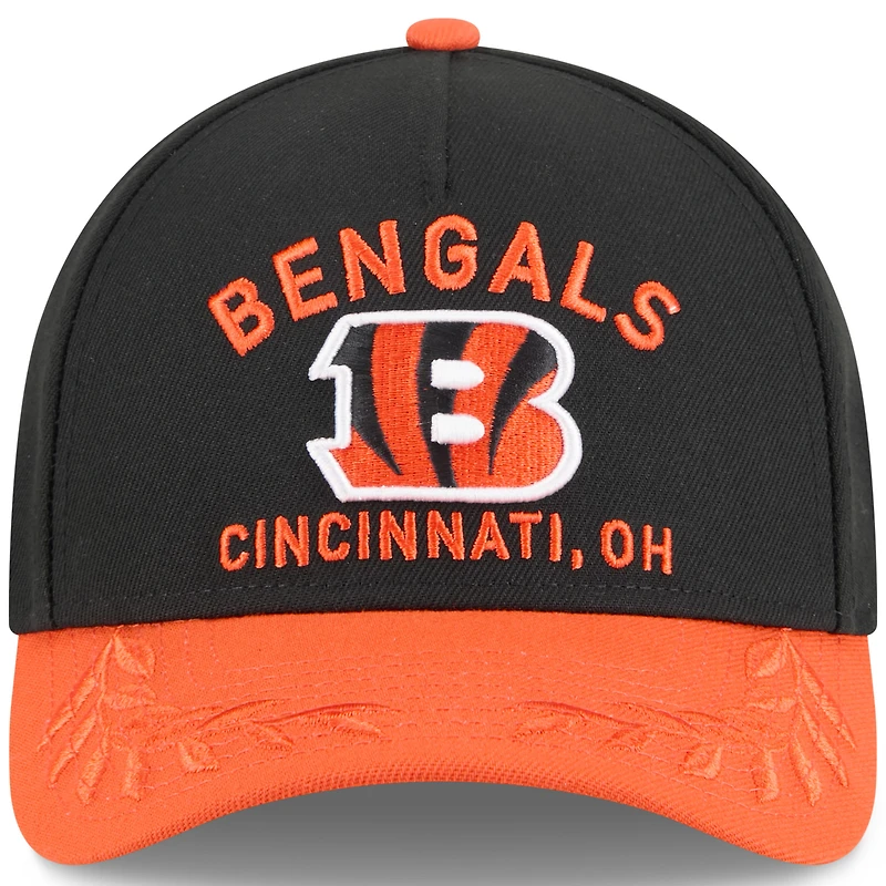 Casquette ajustable New Era 9FORTY M-Crown A-Frame pour homme, noire/orange, de la draft NFL 2025 des Bengals de Cincinnati