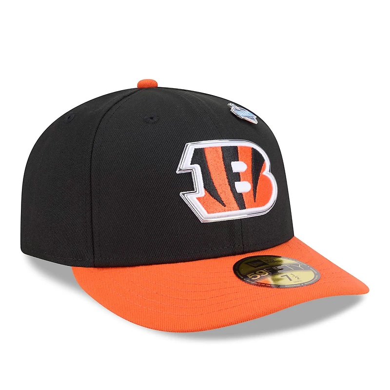 Casquette ajustée New Era 59FIFTY noire et orange pour homme, édition spéciale Cincinnati Bengals 2026 NFL Draft.