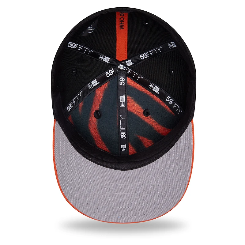Casquette ajustée New Era 59FIFTY noire et orange pour homme, édition spéciale Cincinnati Bengals 2026 NFL Draft.