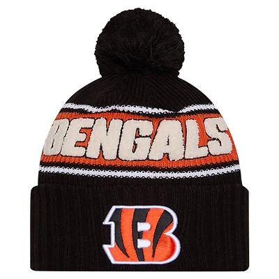 Men's New Era Black Cincinnati Bengals 2024 Sideline Sport Cuffed Knit Hat with Pom