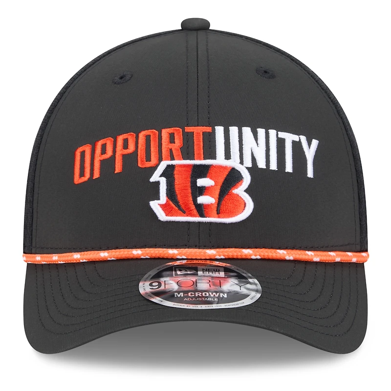 Casquette ajustable New Era noire pour homme Cincinnati Bengals 2025 Inspire Change 9FORTY M-Crown