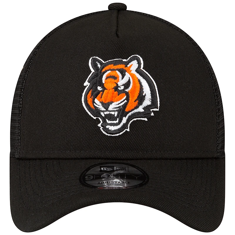 Men's New Era Black Cincinnati Bengals  A-Frame Trucker 9FORTY Adjustable Hat