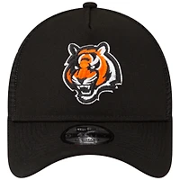 Men's New Era Black Cincinnati Bengals  A-Frame Trucker 9FORTY Adjustable Hat