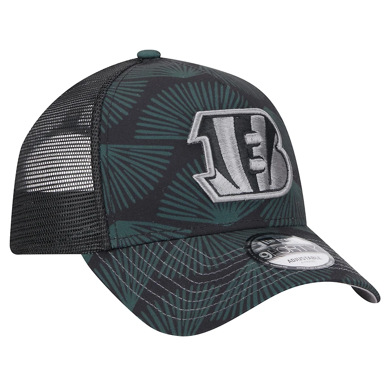 Men's New Era Black Cincinnati Bengals Agave Trucker 9FORTY Adjustable Hat