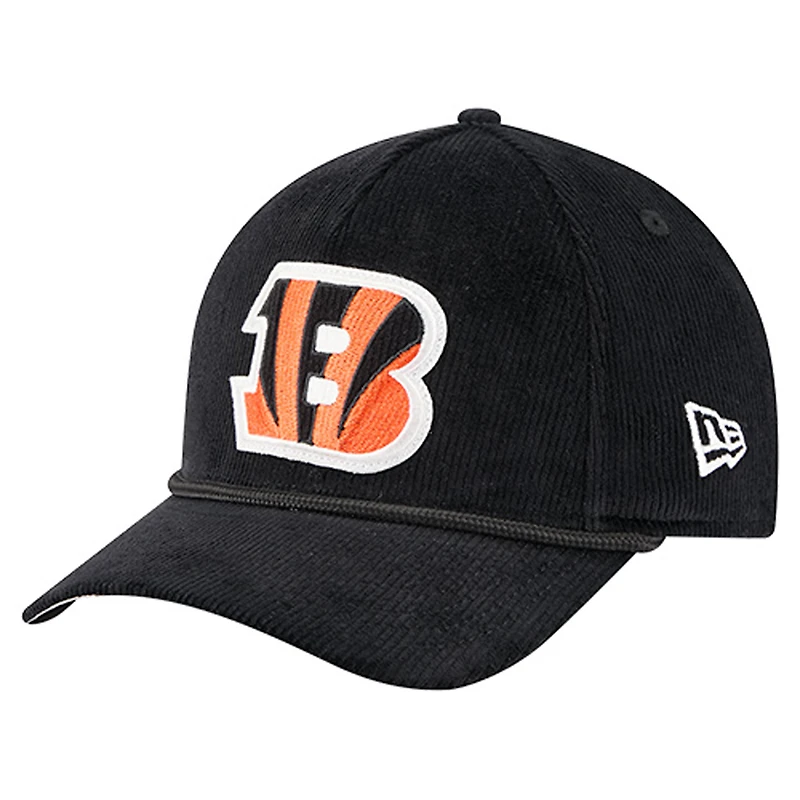 Casquette ajustable New Era 9FORTY A-Frame noire en velours côtelé pour homme des Bengals de Cincinnati