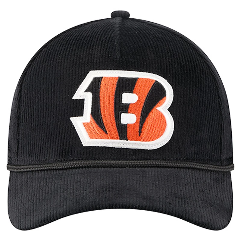 Casquette ajustable New Era 9FORTY A-Frame noire en velours côtelé pour homme des Bengals de Cincinnati