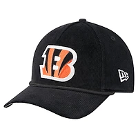 Casquette ajustable New Era 9FORTY A-Frame noire en velours côtelé pour homme des Bengals de Cincinnati