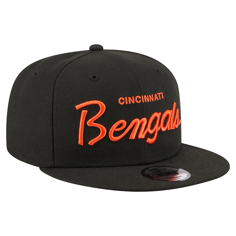 Casquette snapback New Era 9FIFTY Core Team Script noire pour homme, modèle Cincinnati Bengals.