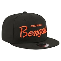 Casquette snapback New Era 9FIFTY Core Team Script noire pour homme, modèle Cincinnati Bengals.