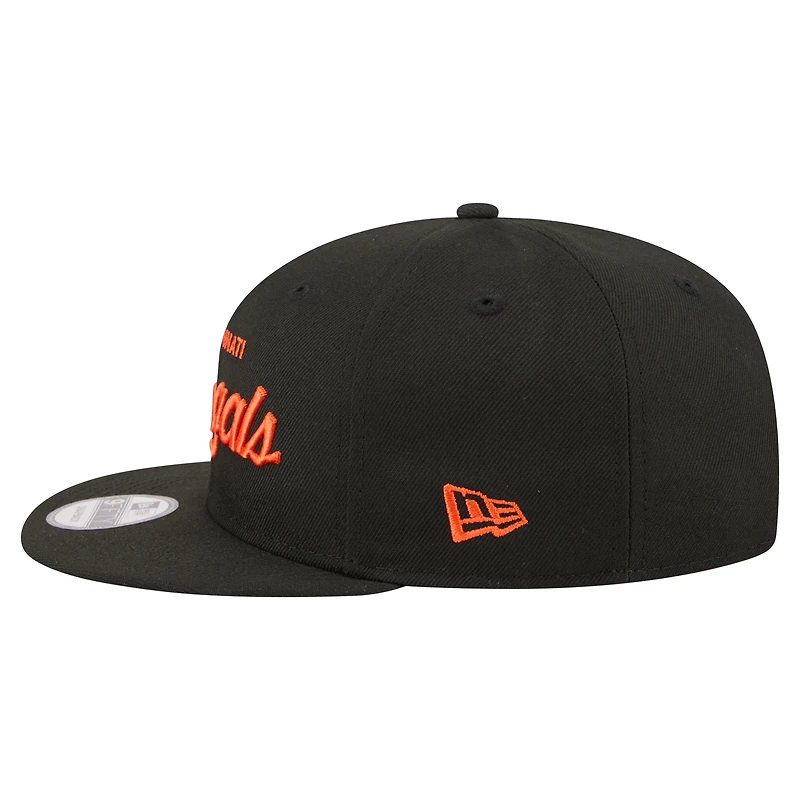 Men's New Era Black Cincinnati Bengals Core Team Script 9FIFTY Snapback Hat
