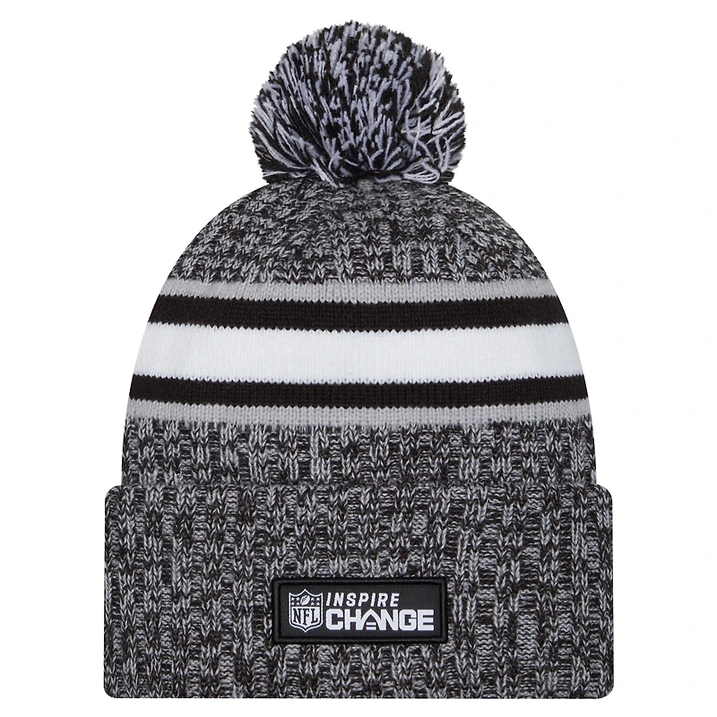 Bonnet en tricot à revers Inspire Change New Era noir des Bengals de Cincinnati pour hommes avec pompon