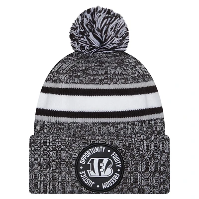 Bonnet en tricot à revers Inspire Change New Era noir des Bengals de Cincinnati pour hommes avec pompon